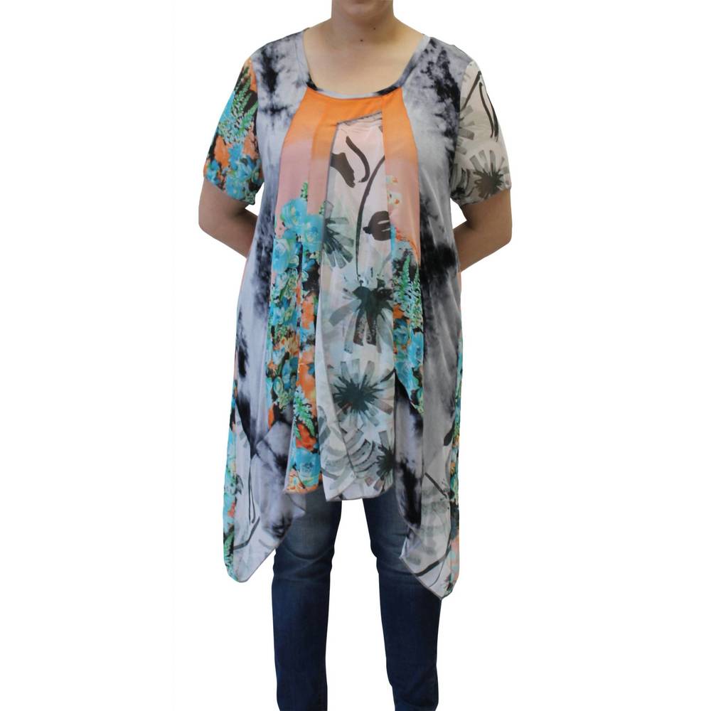 NEW LV COLLECTION patchwork long tunic top in orange floral